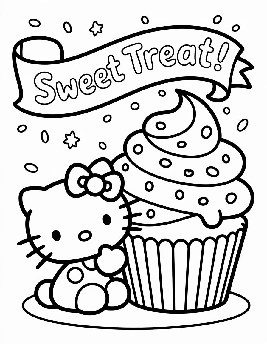 hello kitty cupcake coloring page