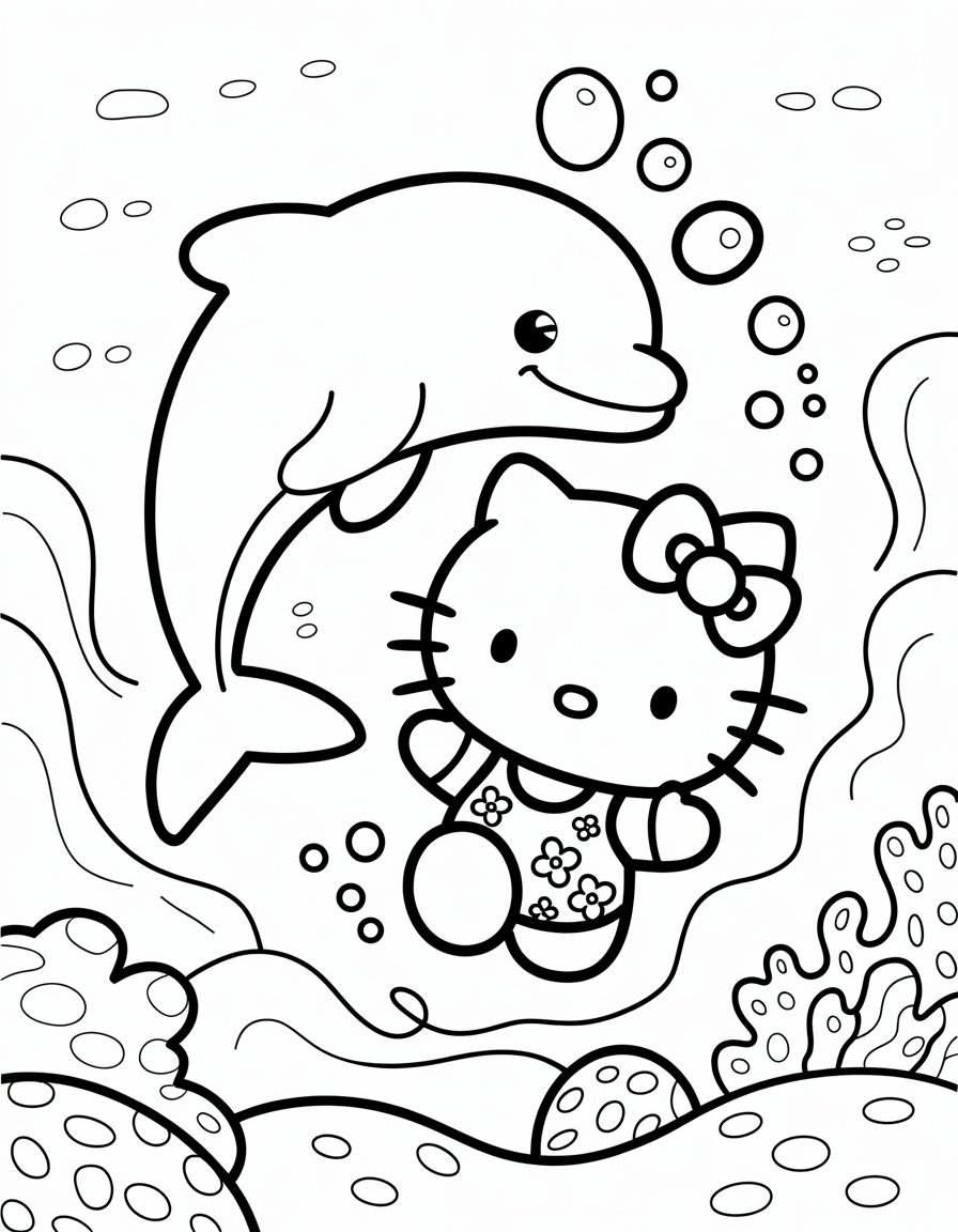 hello kitty dolphin coloring page