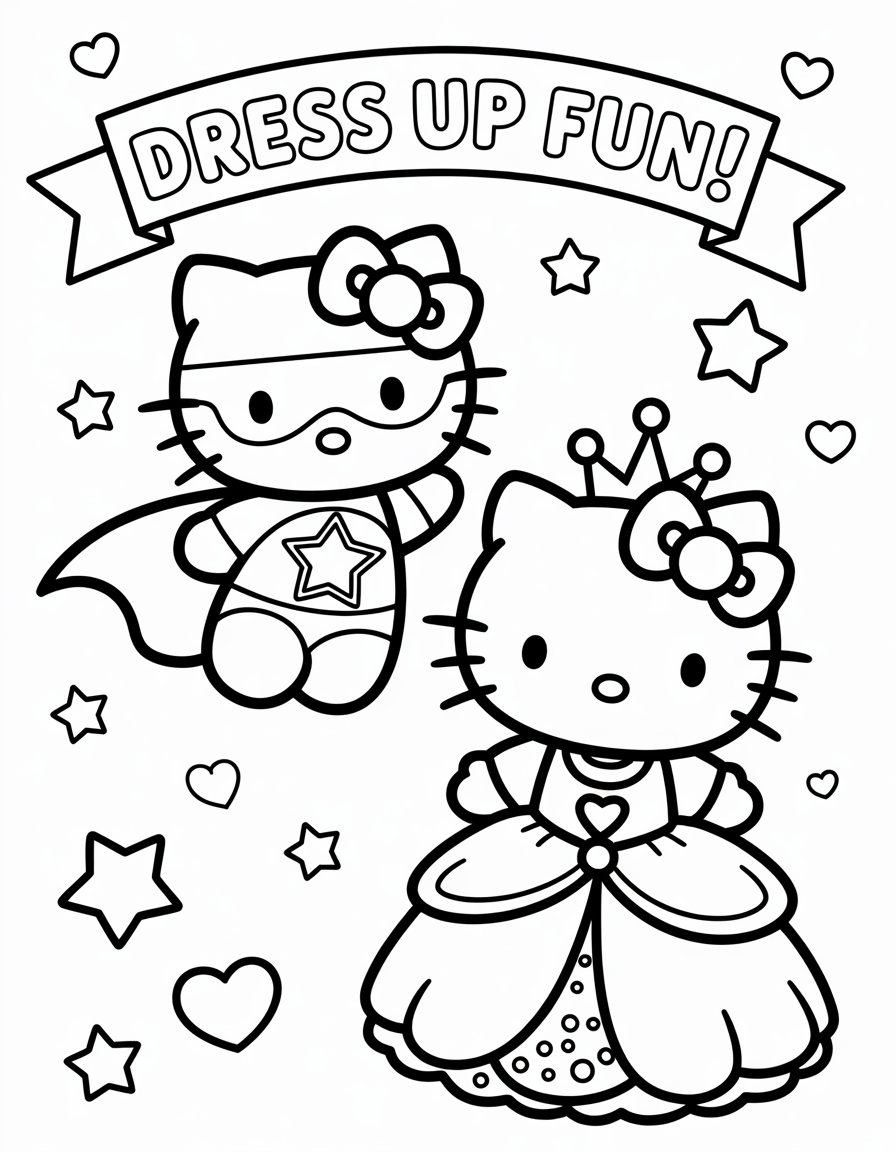 hello kitty dress up coloring page