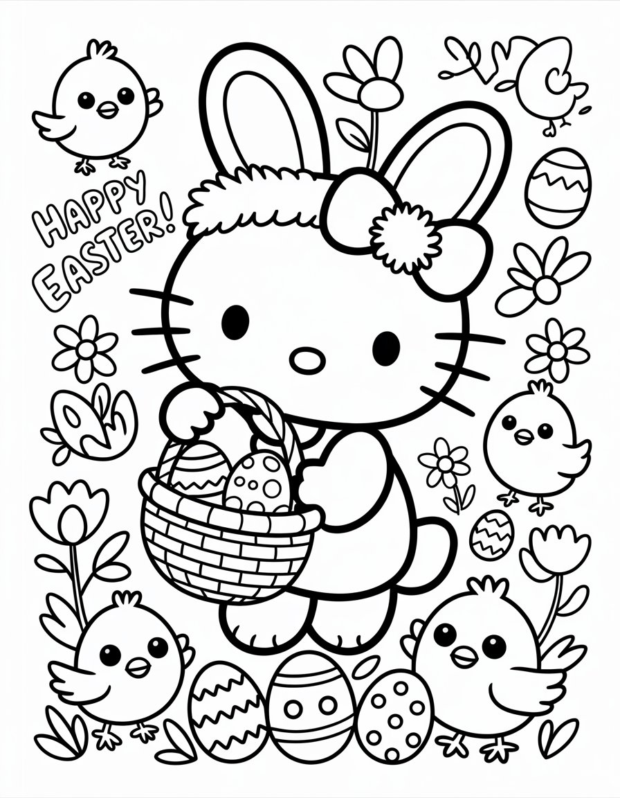hello kitty easter coloring page