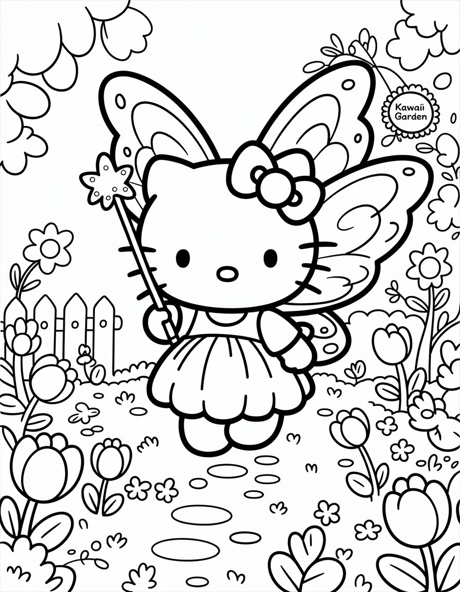 hello kitty fairy coloring page