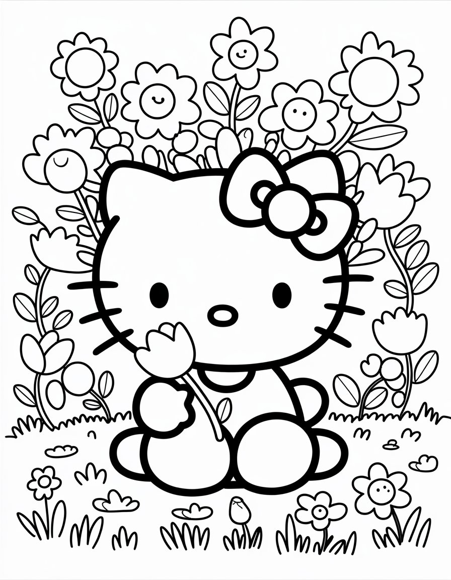 hello kitty flower coloring page