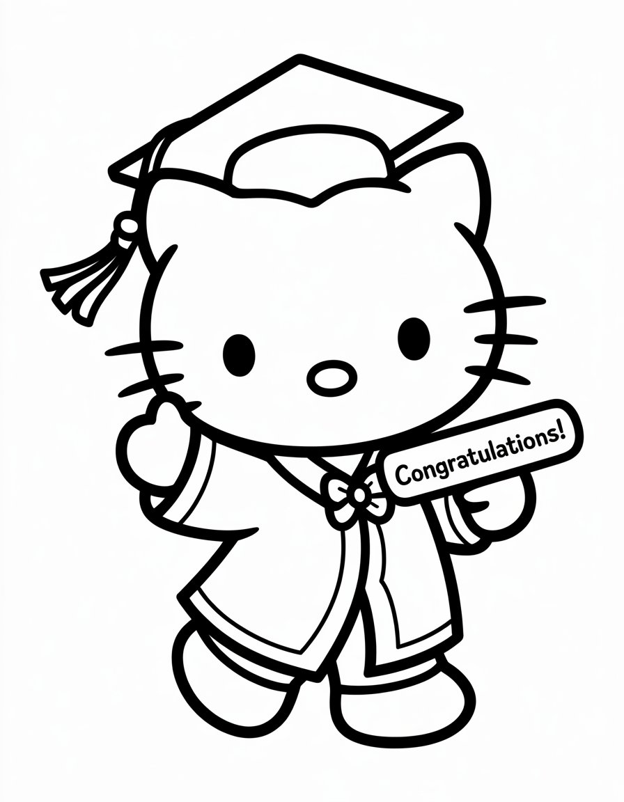 hello kitty graduation coloring page