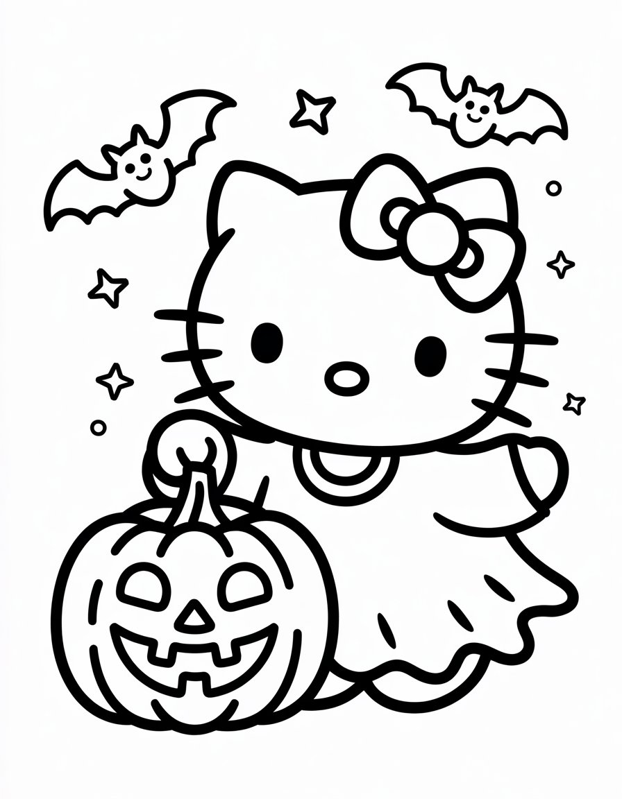 hello kitty halloween coloring page