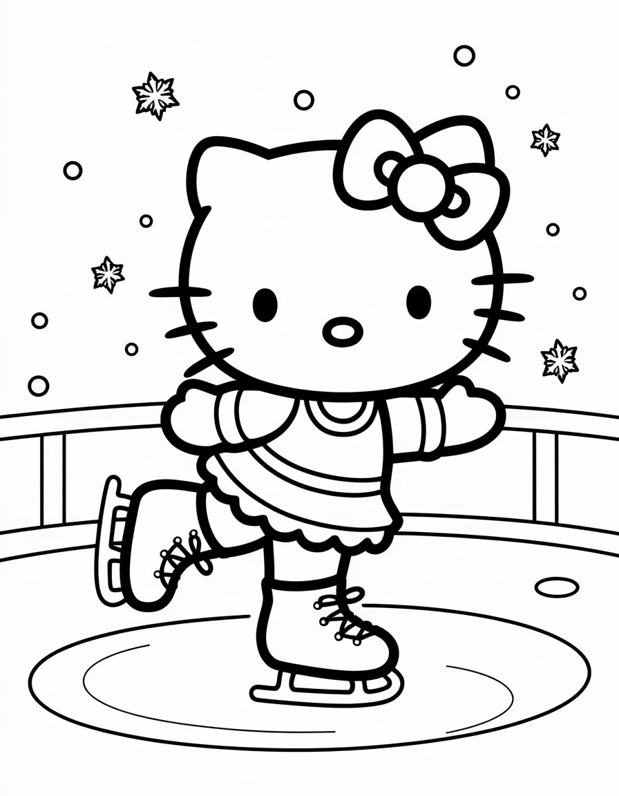 hello kitty ice skating coloring page