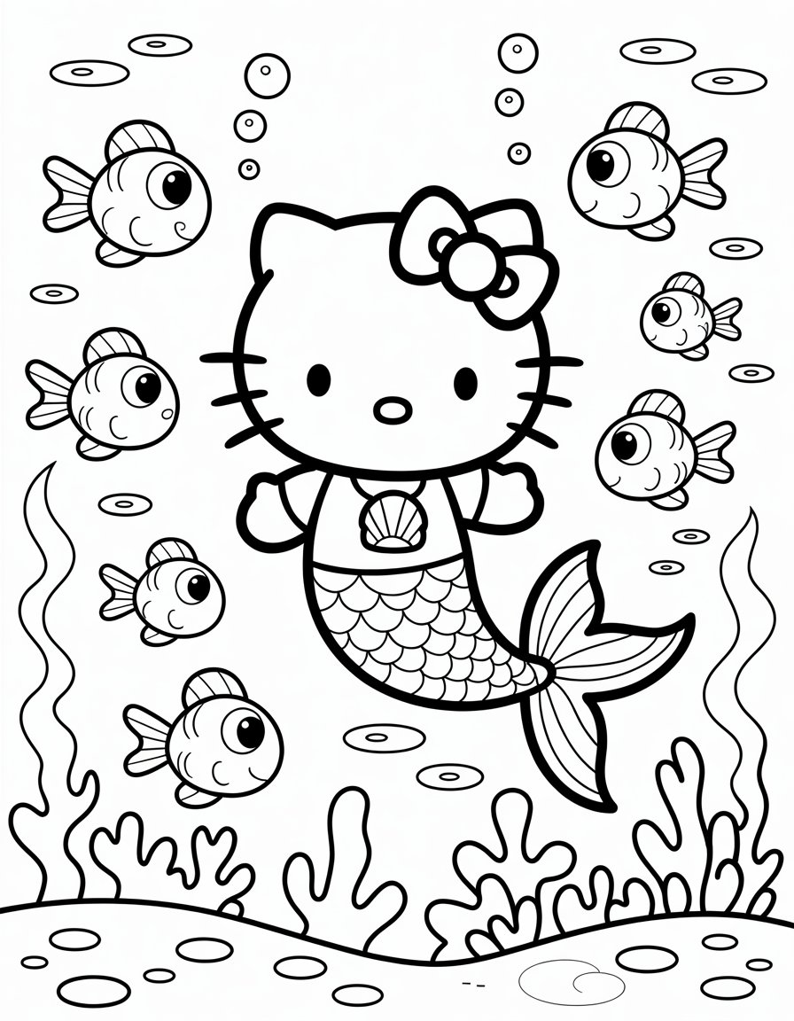hello kitty mermaid coloring page