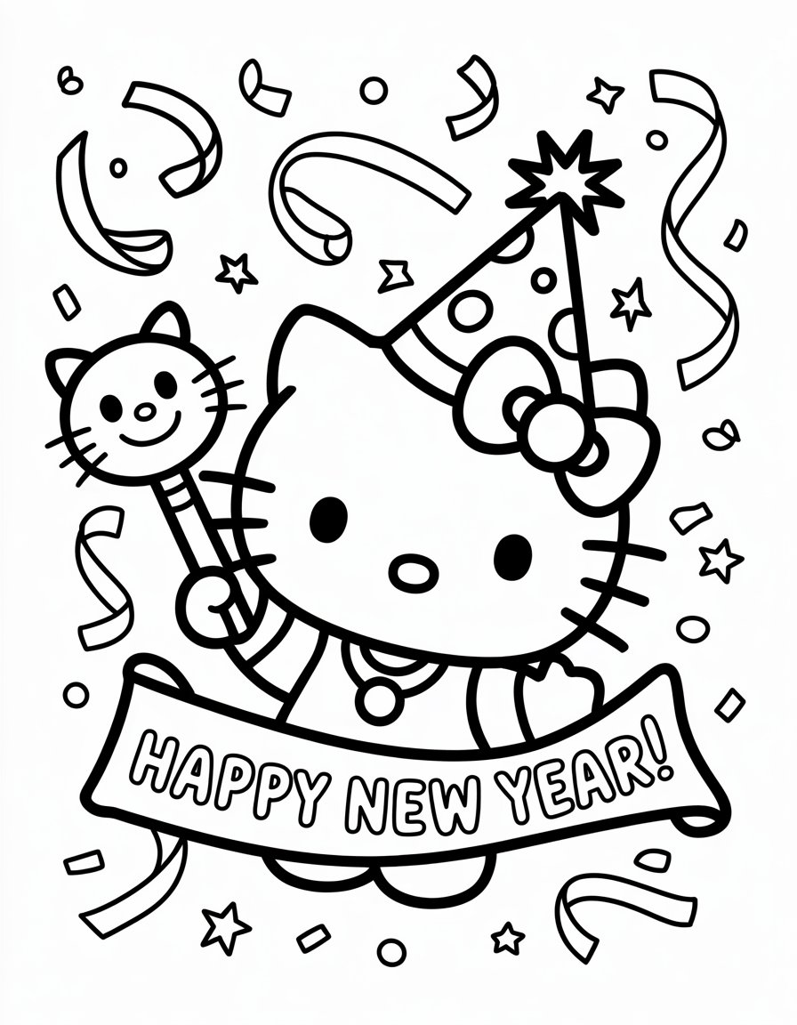 hello kitty new year coloring page