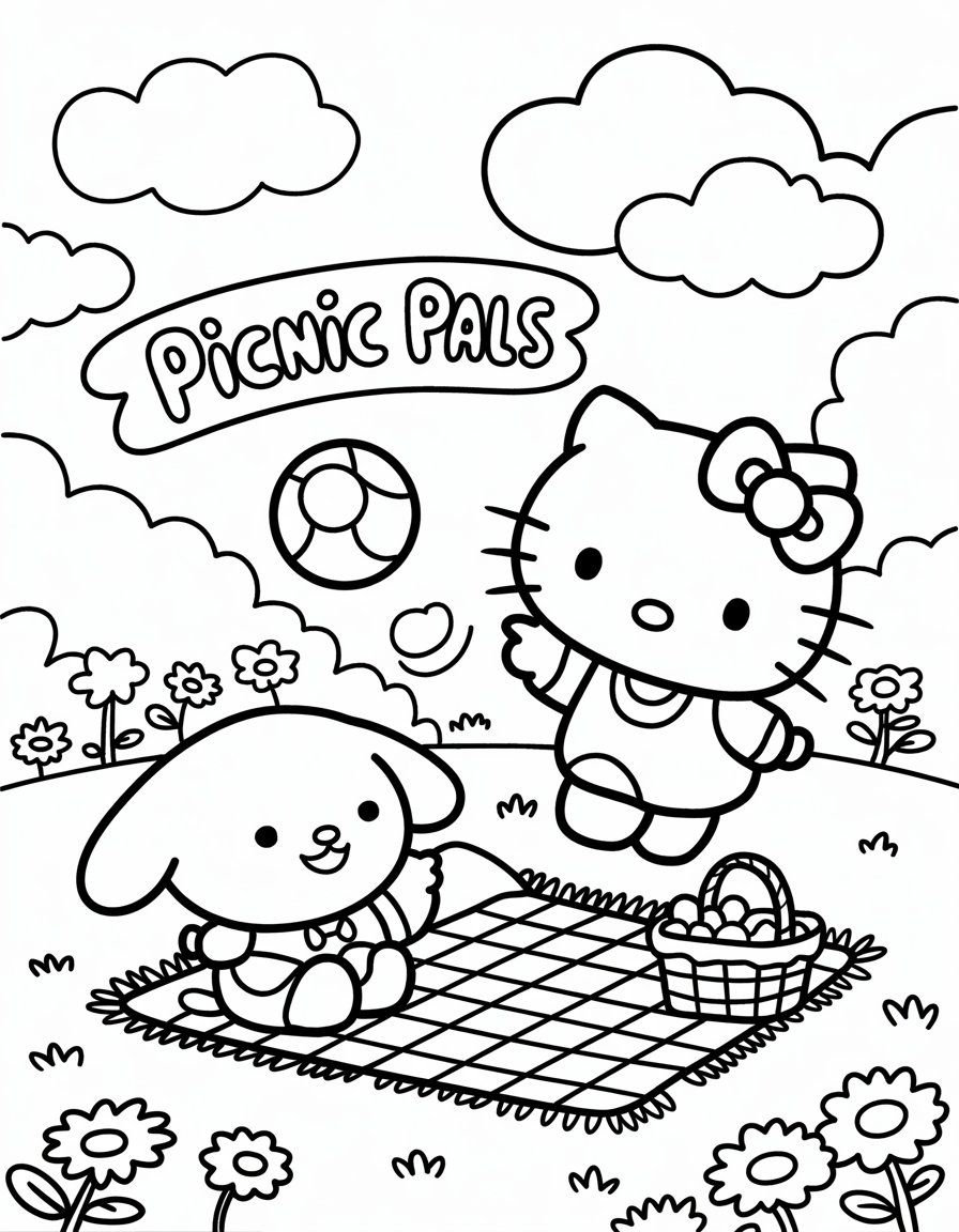 hello kitty pompompurin coloring page