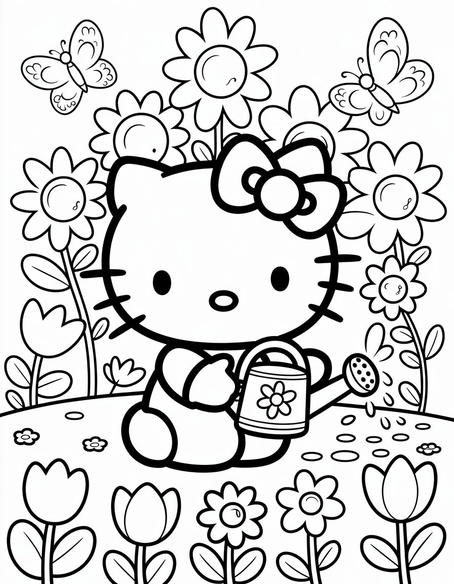 hello kitty spring coloring page