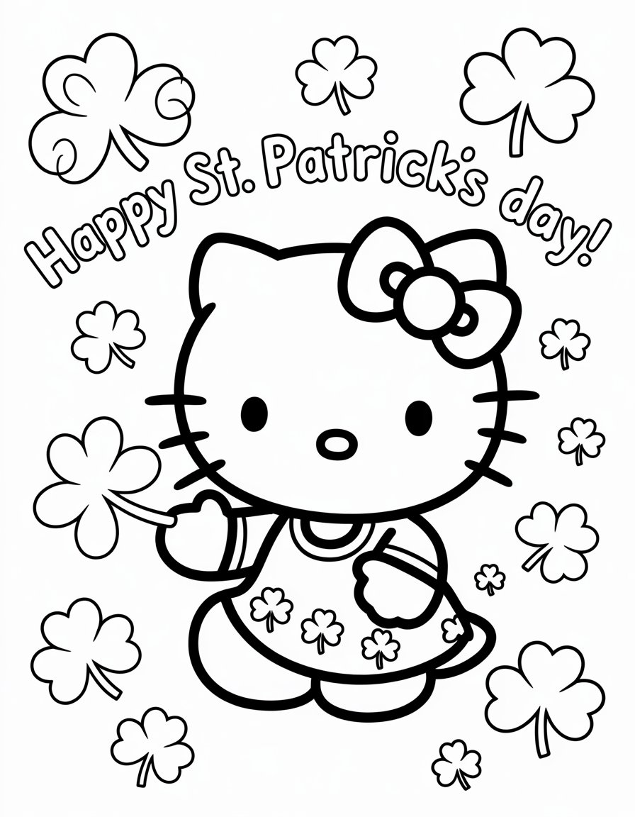 hello kitty st patrick's day coloring page