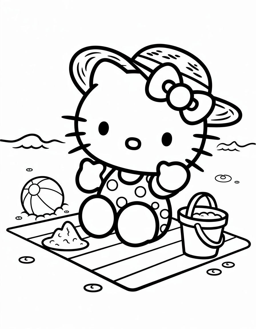 hello kitty summer coloring page