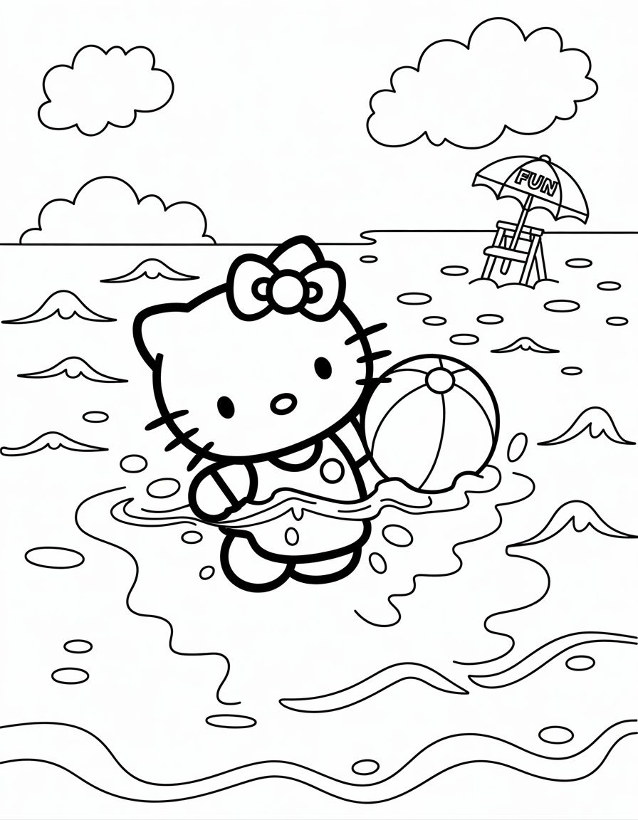 hello kitty swimming coloring page