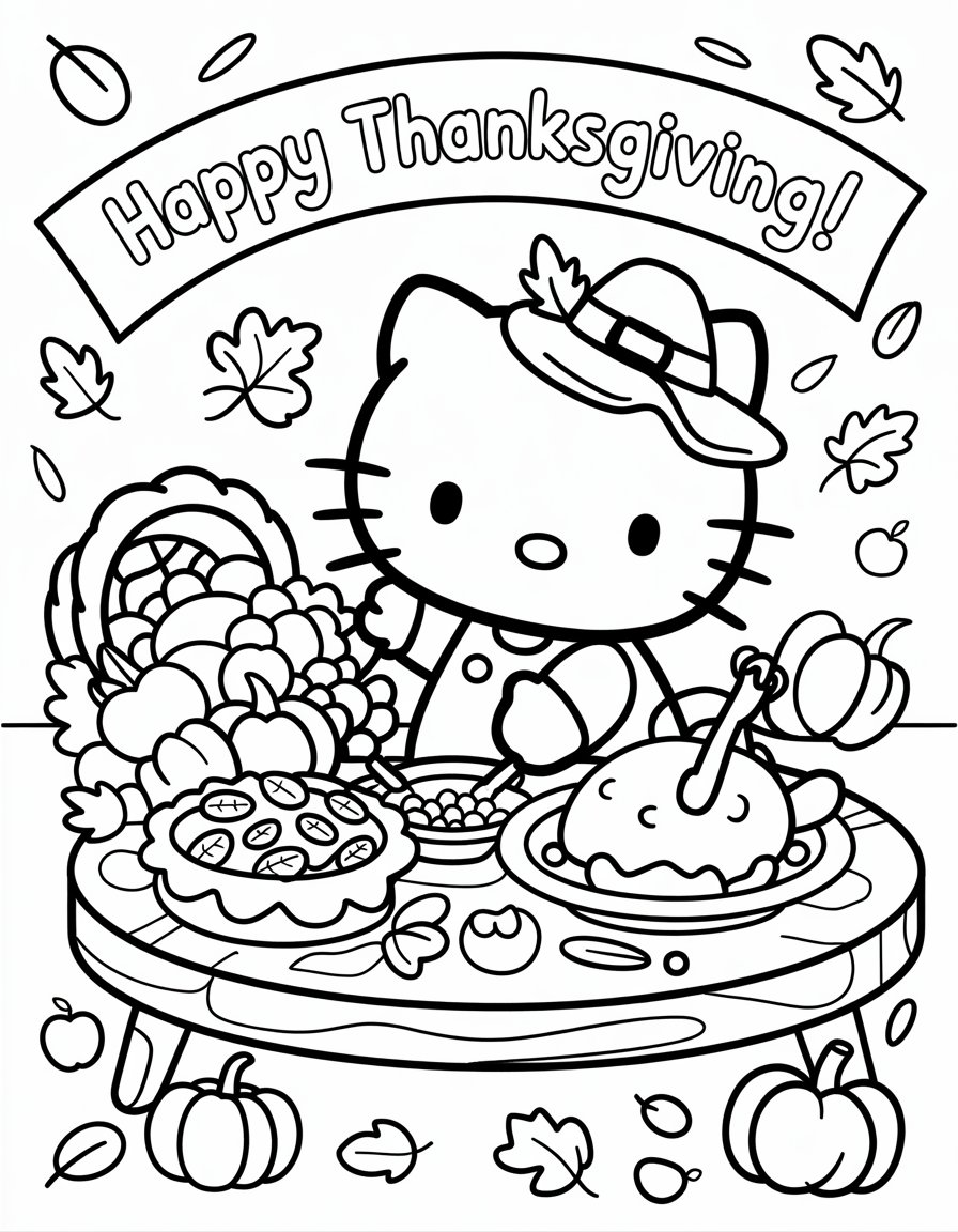 hello kitty thanksgiving coloring page