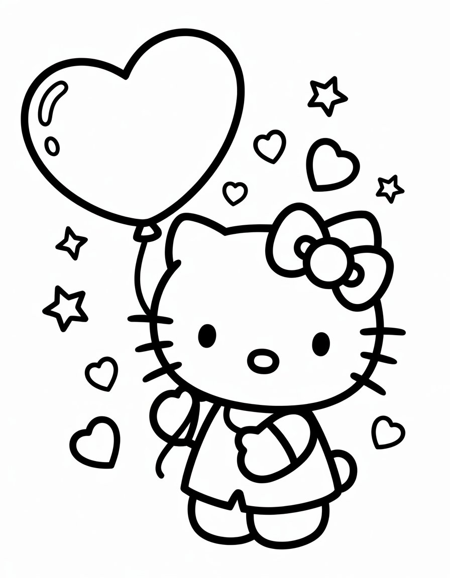 hello kitty valentines coloring page