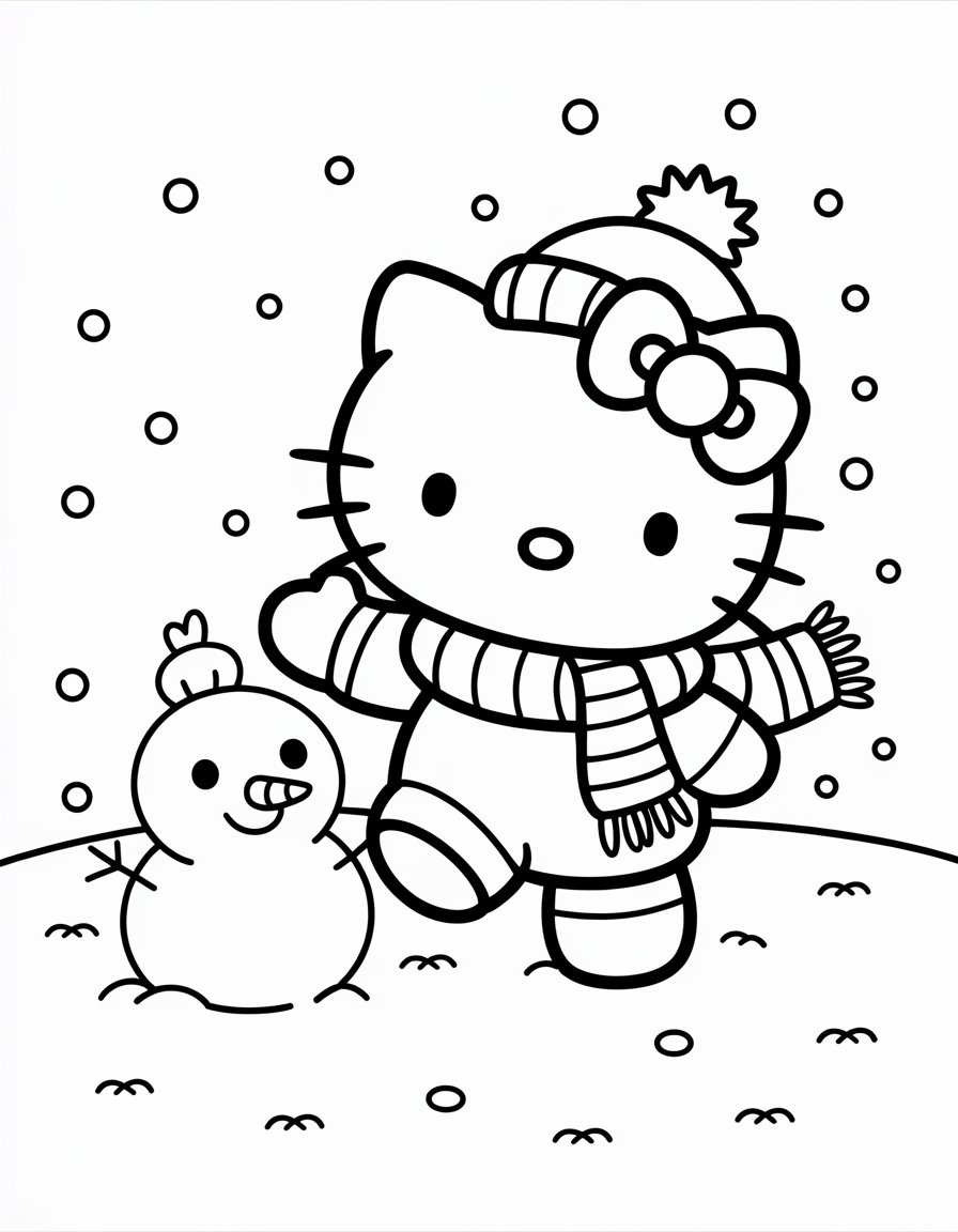 hello kitty winter coloring page