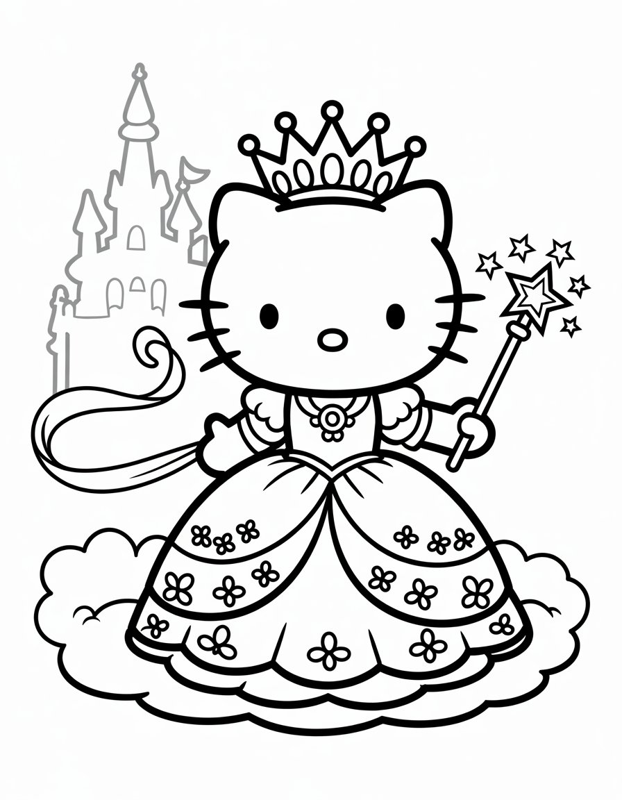 princess hello kitty coloring page