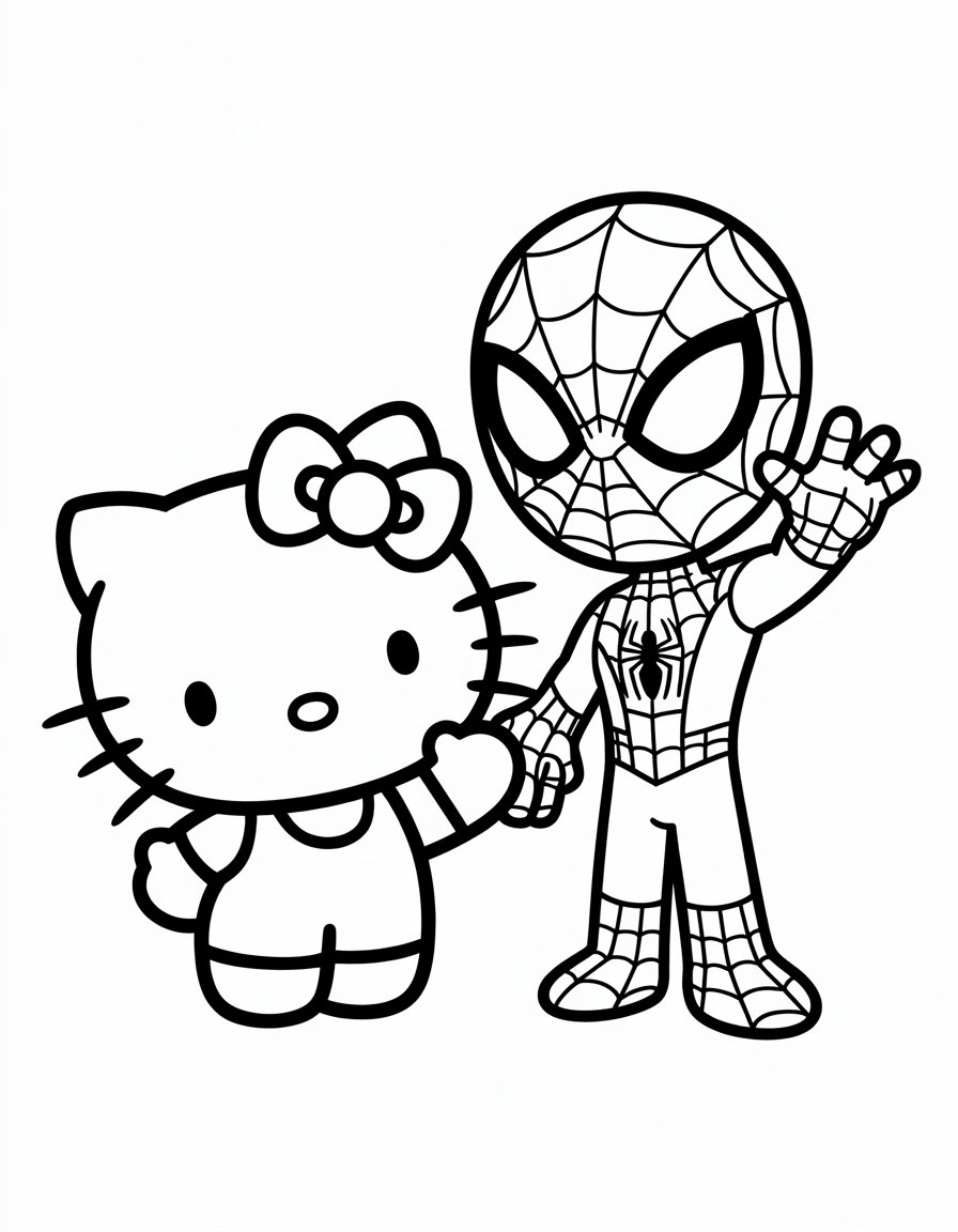 spiderman and hello kitty coloring page