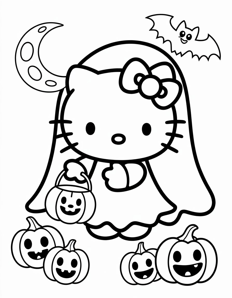 spooky hello kitty coloring page