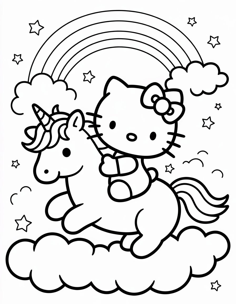 unicorn hello kitty coloring page