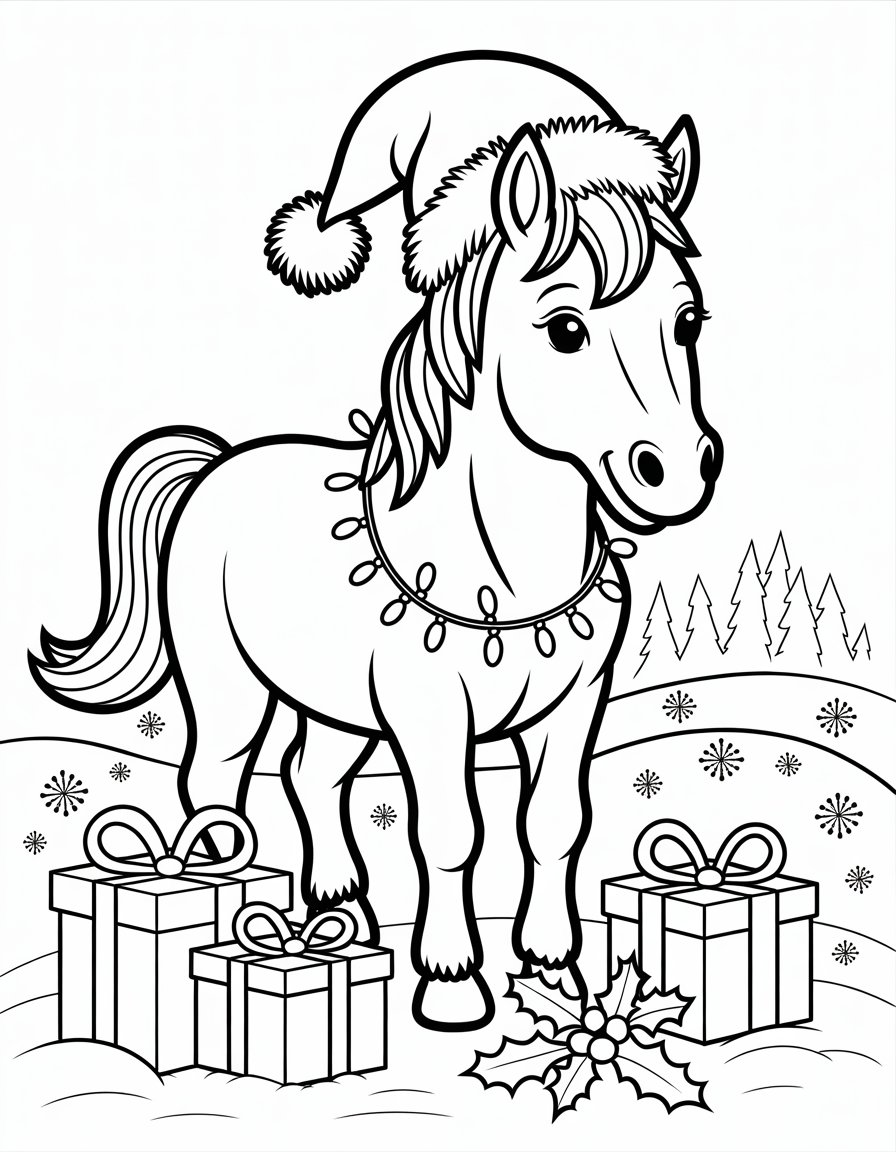 Horse Christmas Coloring Pages Horses Colouring Drawing Rocking Print 