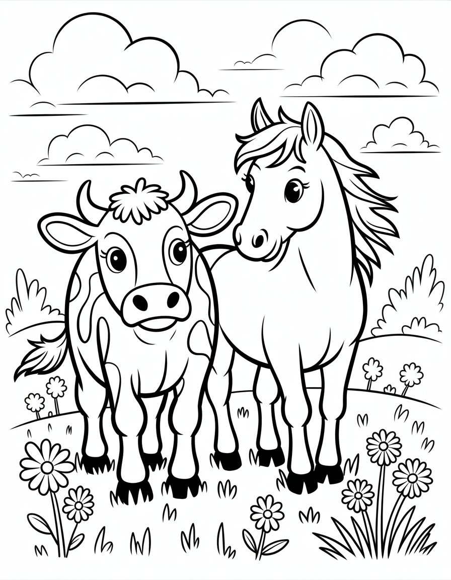 cow and horse coloring page