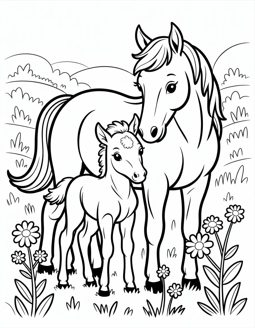 horse and foal coloring page