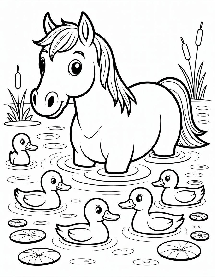 horse in duck pond
