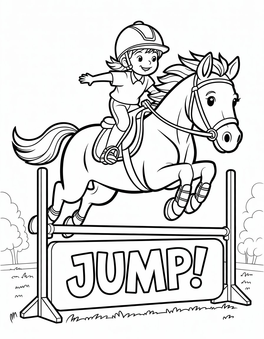 horse jumping coloring page