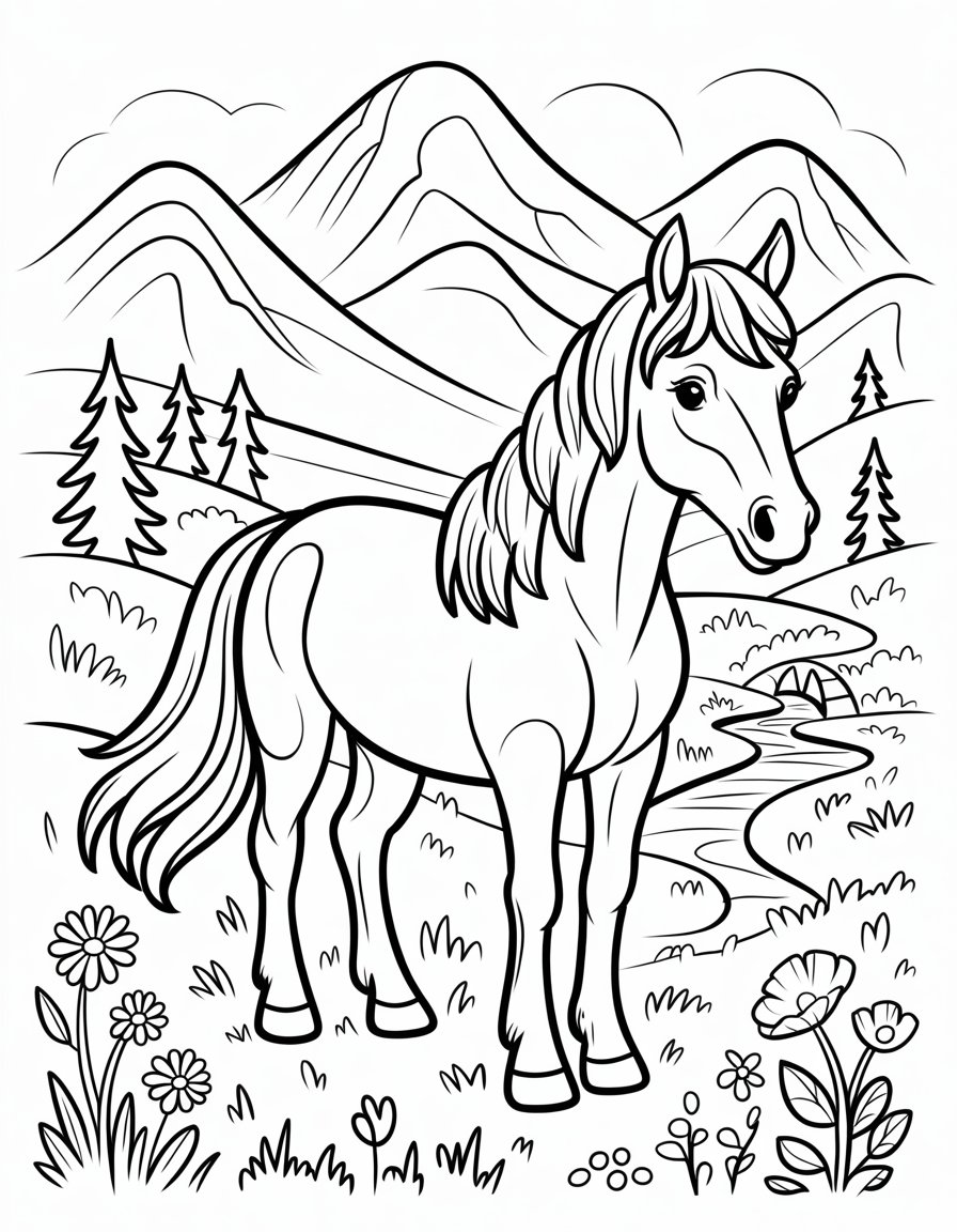 horse near mountains