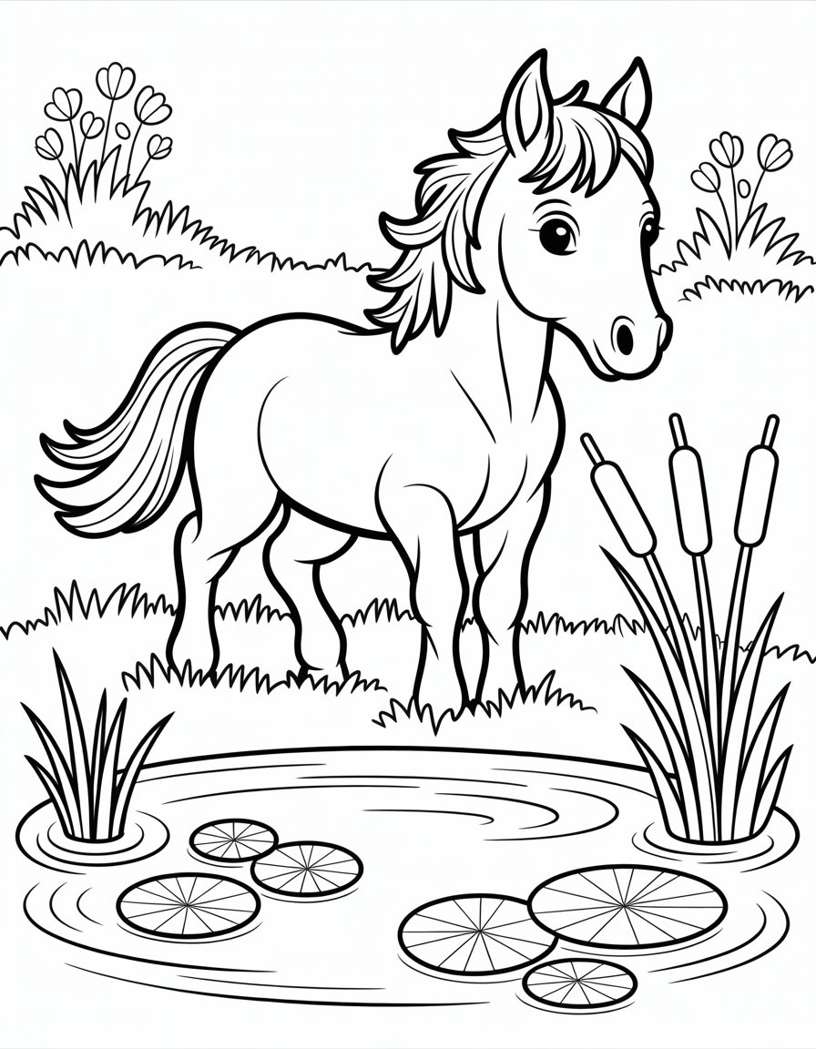 horse near pond