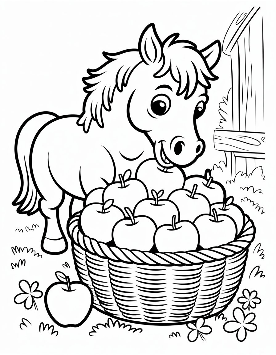 horse with apple basket
