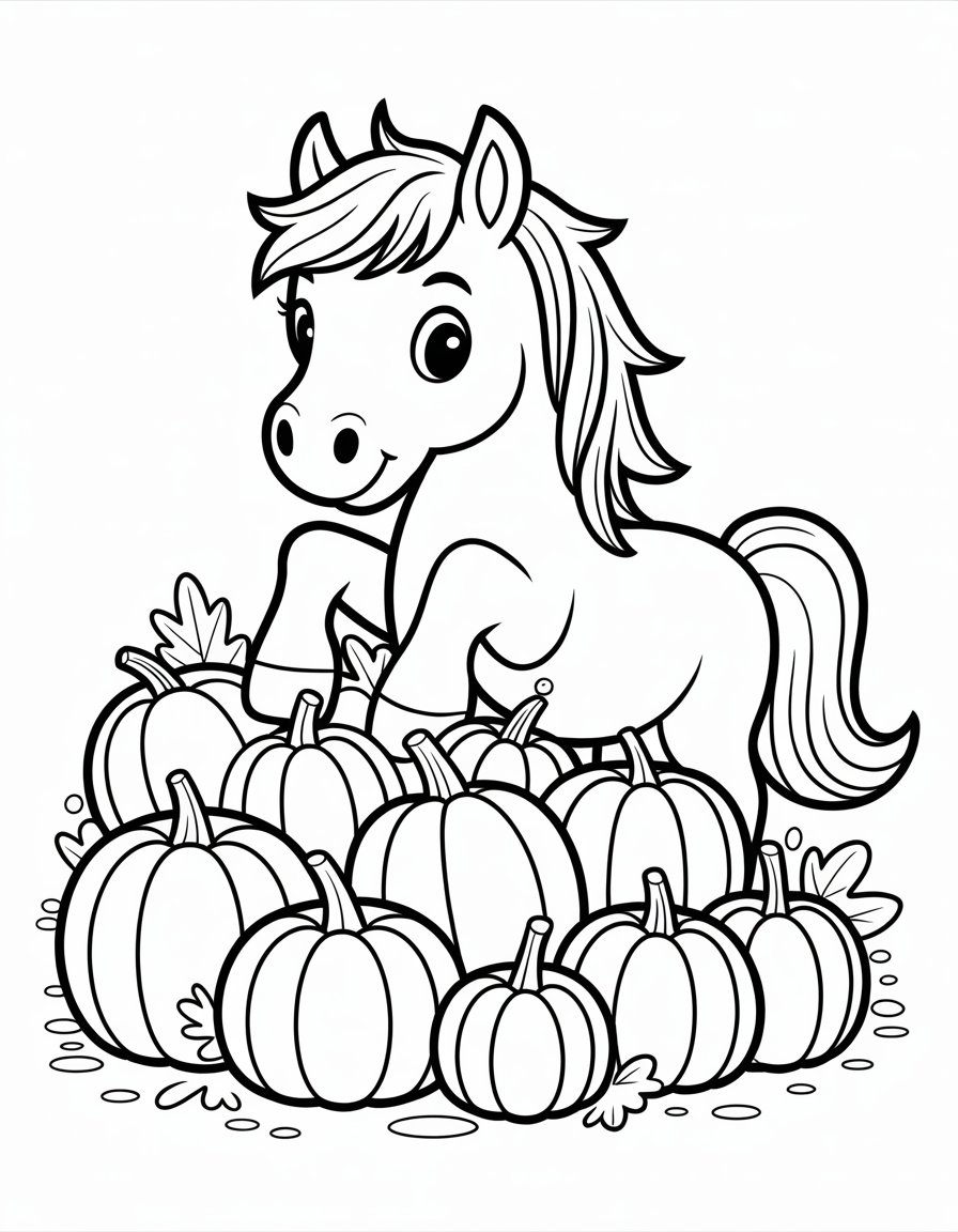 horse with pumpkins