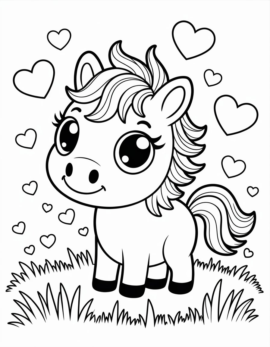 kawaii horse coloring page