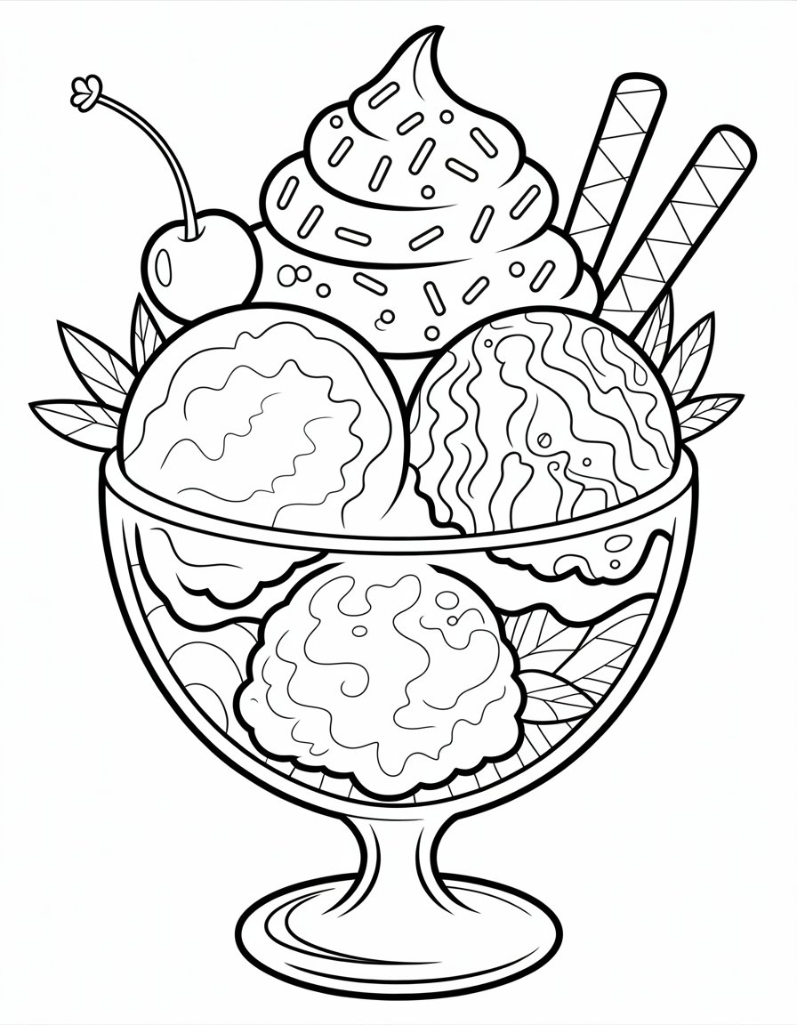 coloring page of ice cream sundaes