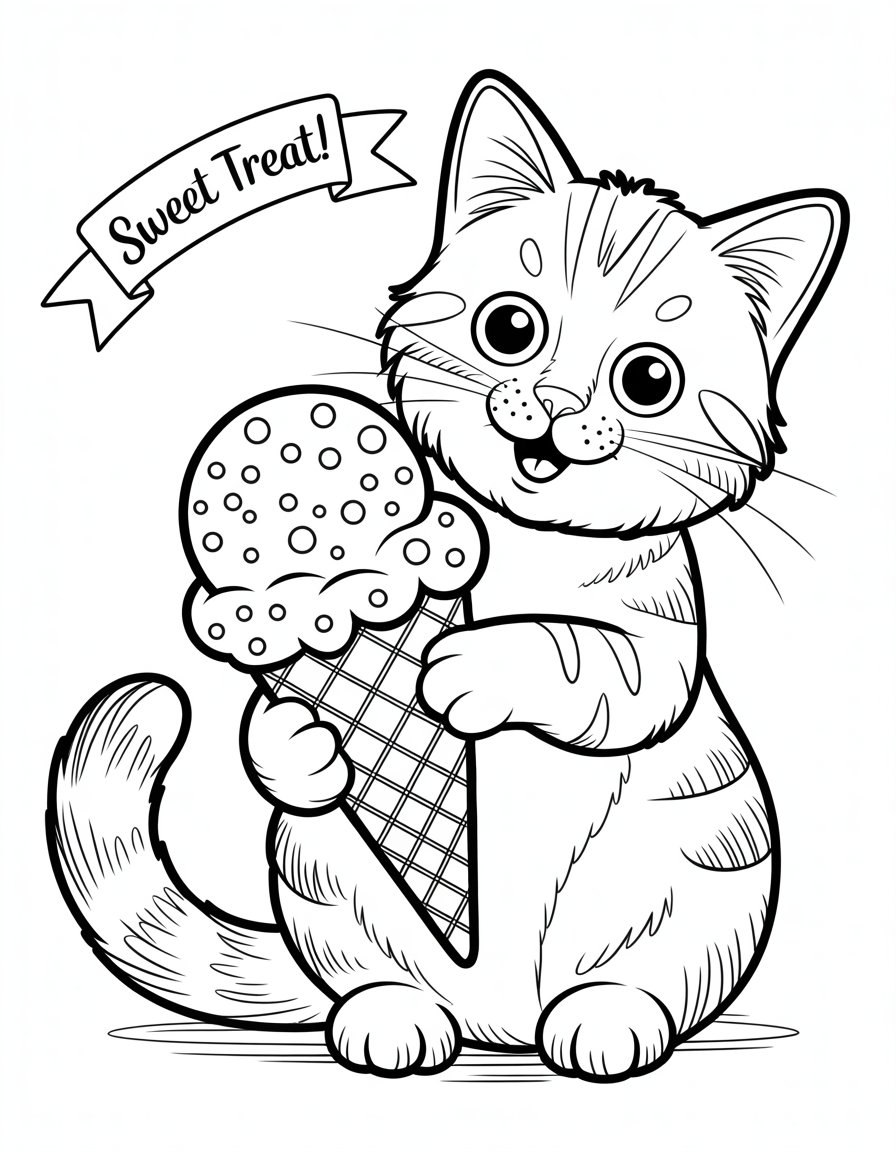 ice cream cat coloring page