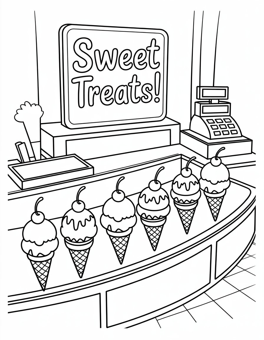 ice cream shop coloring page