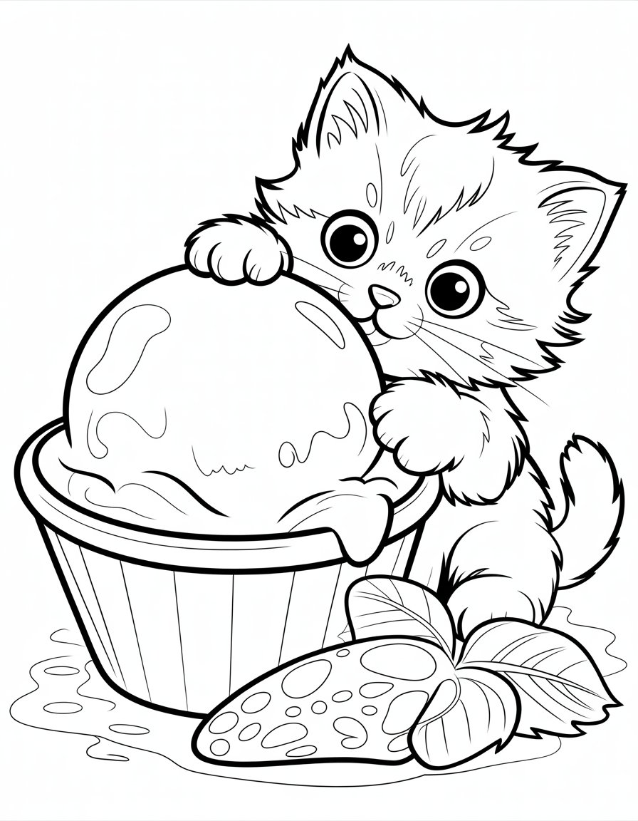 kitty ice cream coloring page