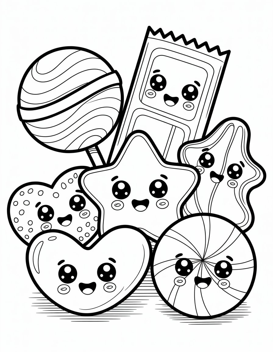 kawaii candy coloring page