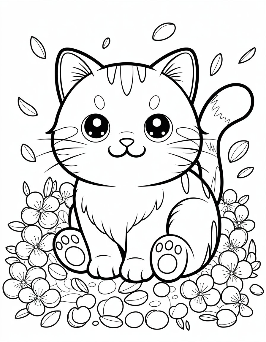 kawaii cat coloring page