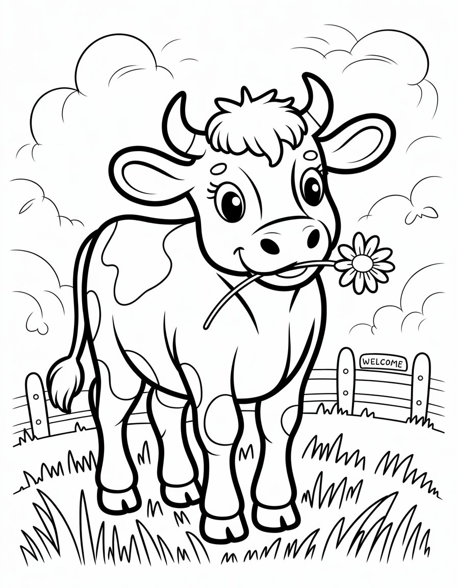 kawaii cow coloring page