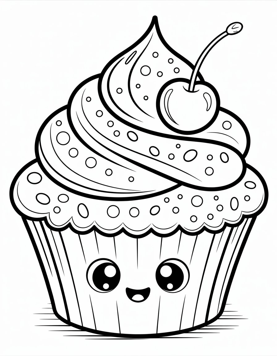 kawaii cupcake coloring page