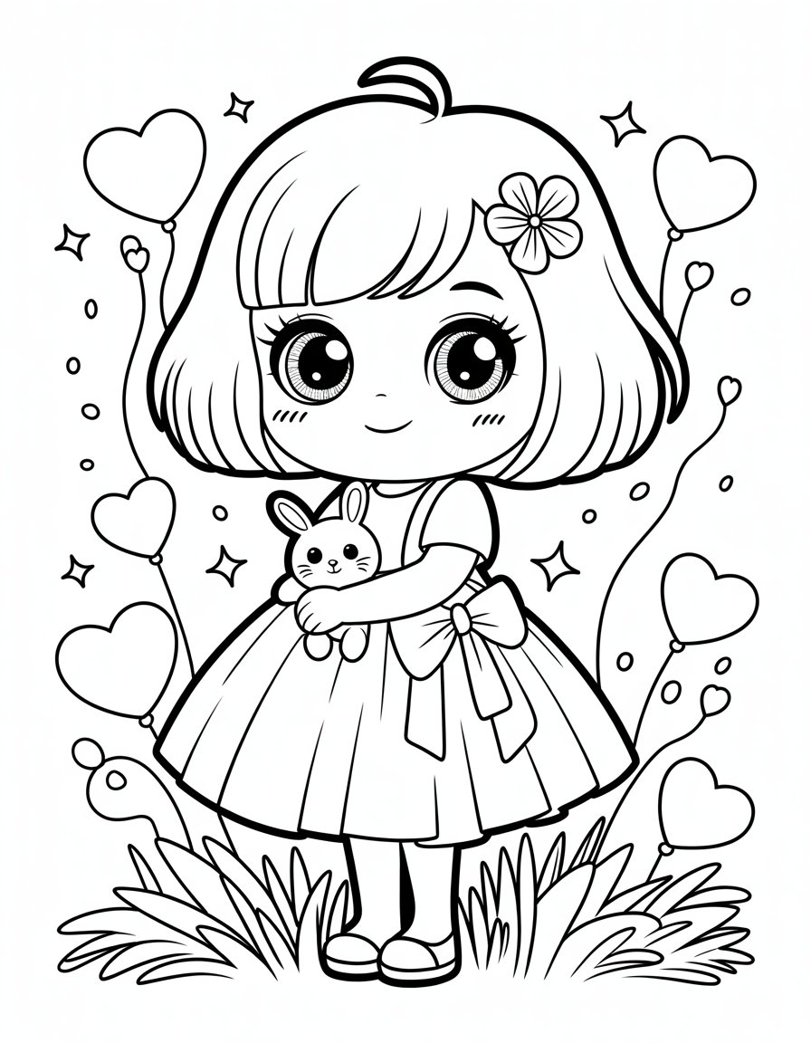 kawaii cute anime coloring page