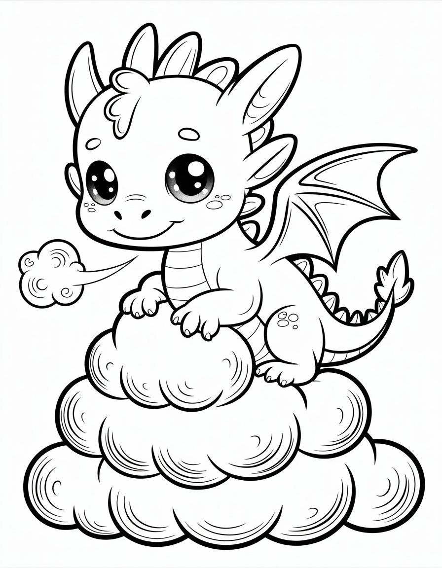 kawaii cute baby dragon coloring page