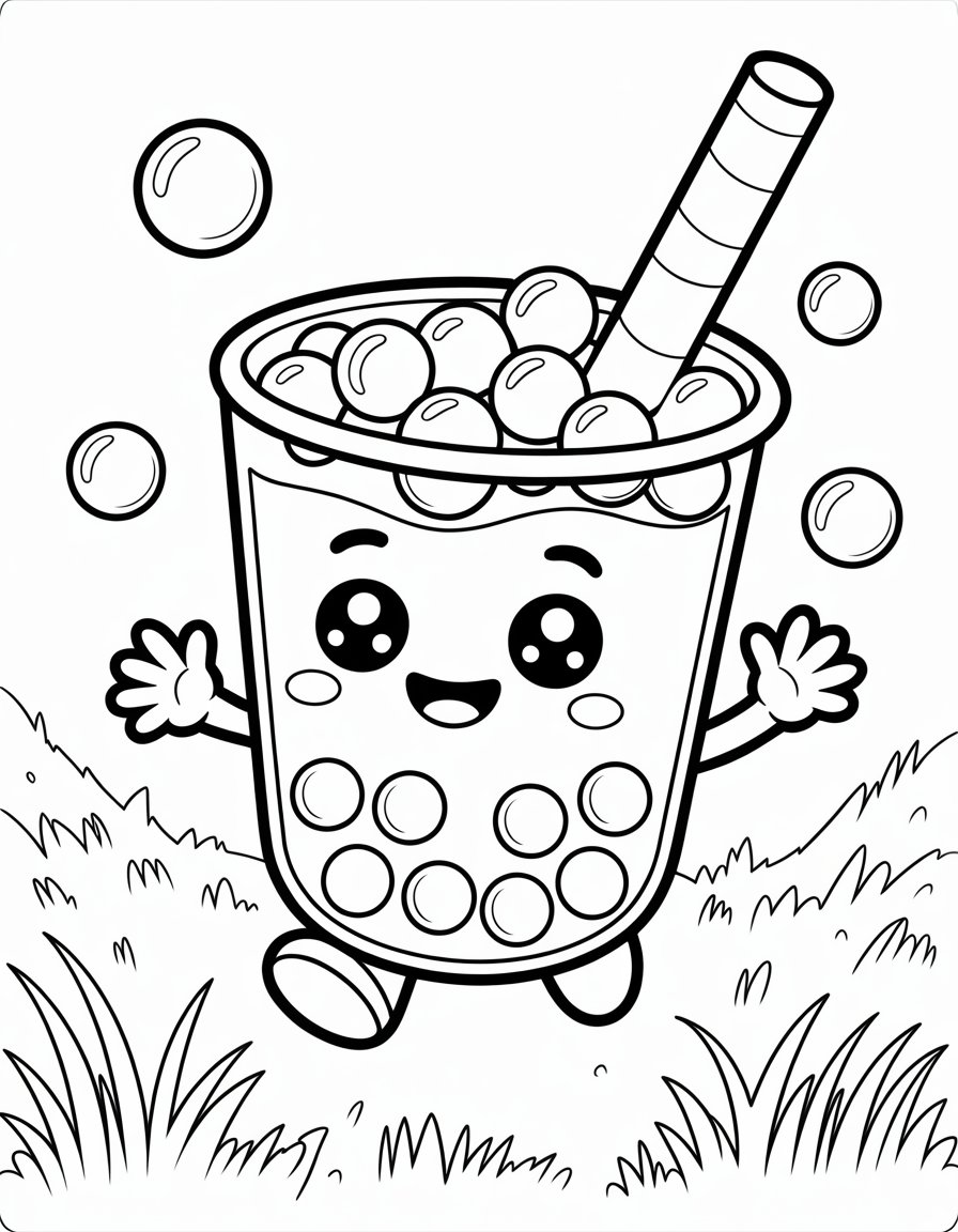 kawaii cute boba coloring page