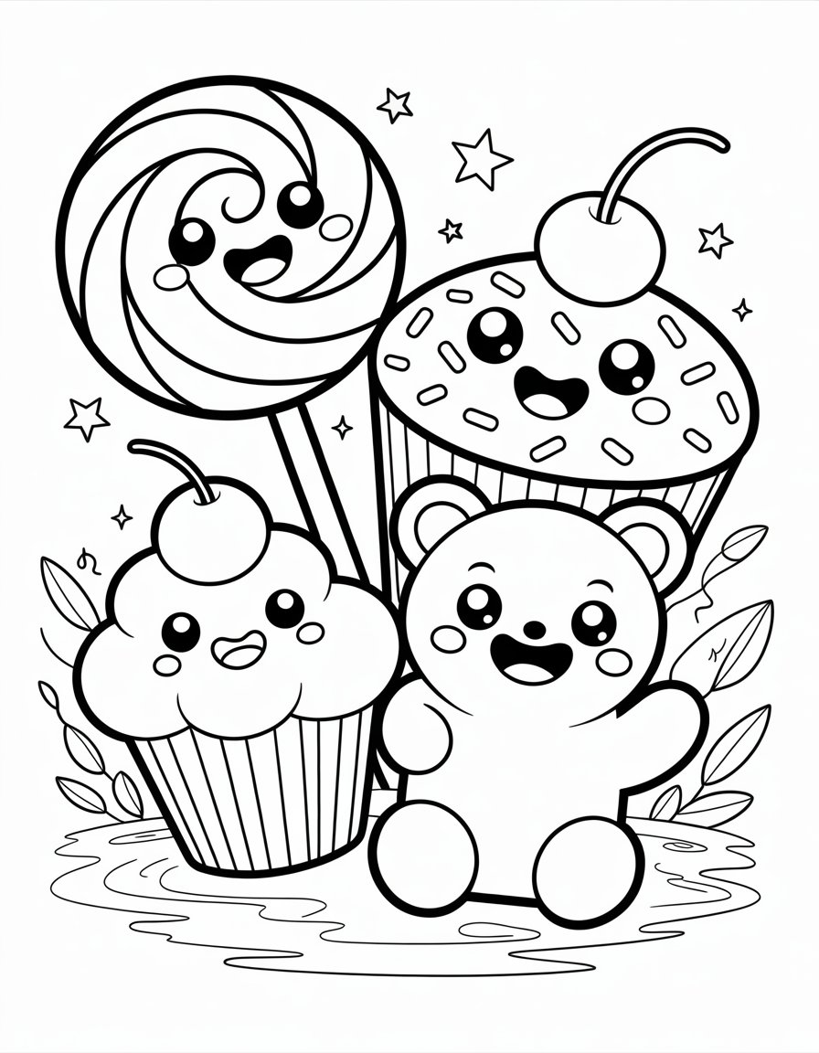 kawaii cute candy coloring page