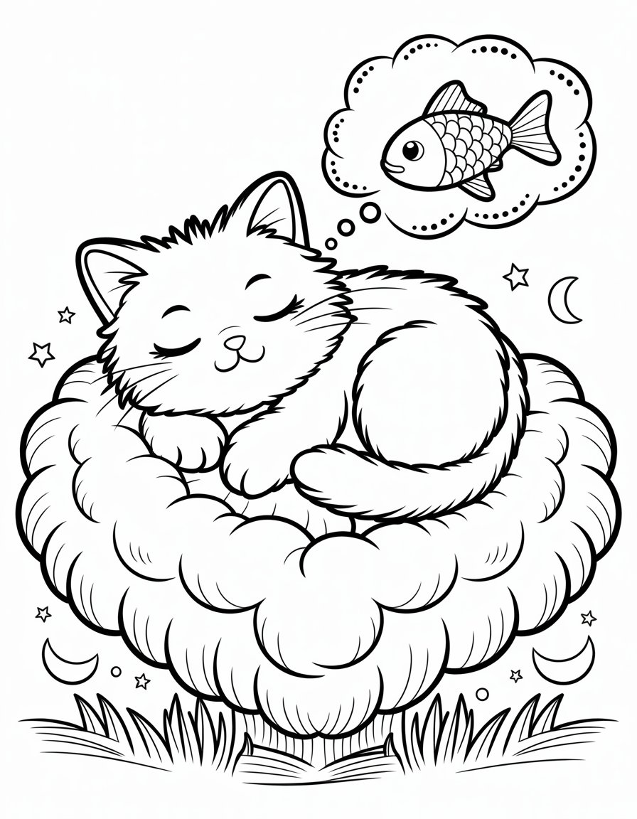 kawaii cute cat coloring page