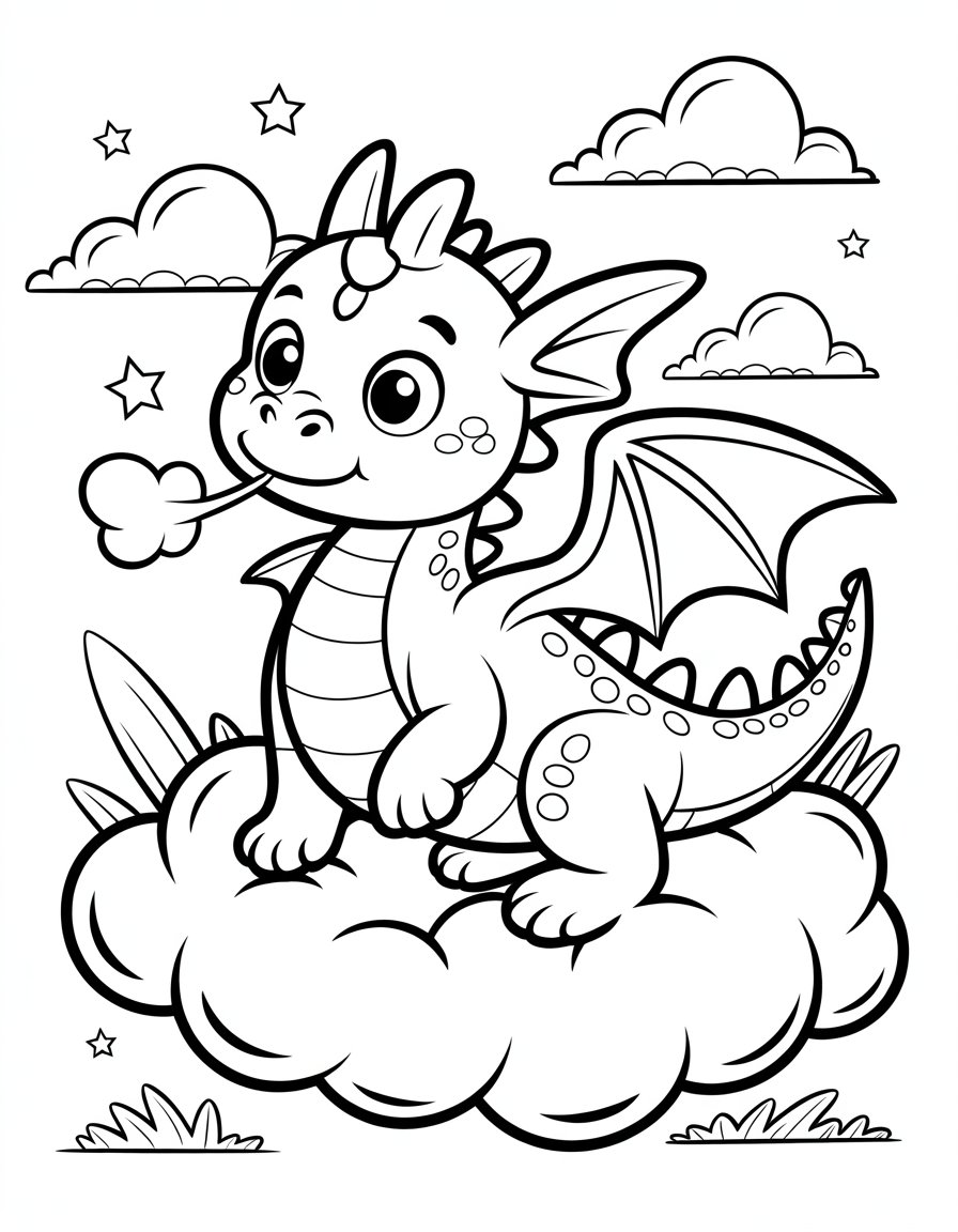 kawaii cute dragon coloring page