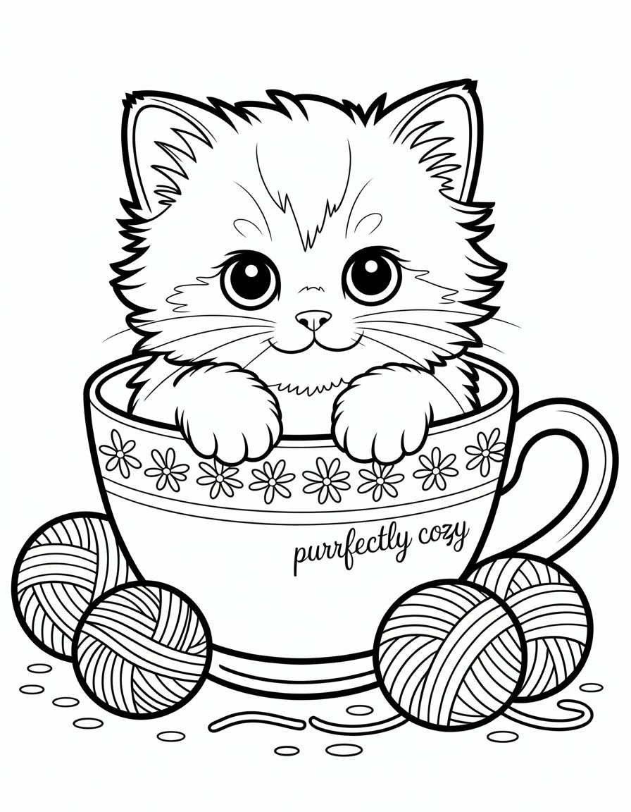 kawaii cute kitten coloring page