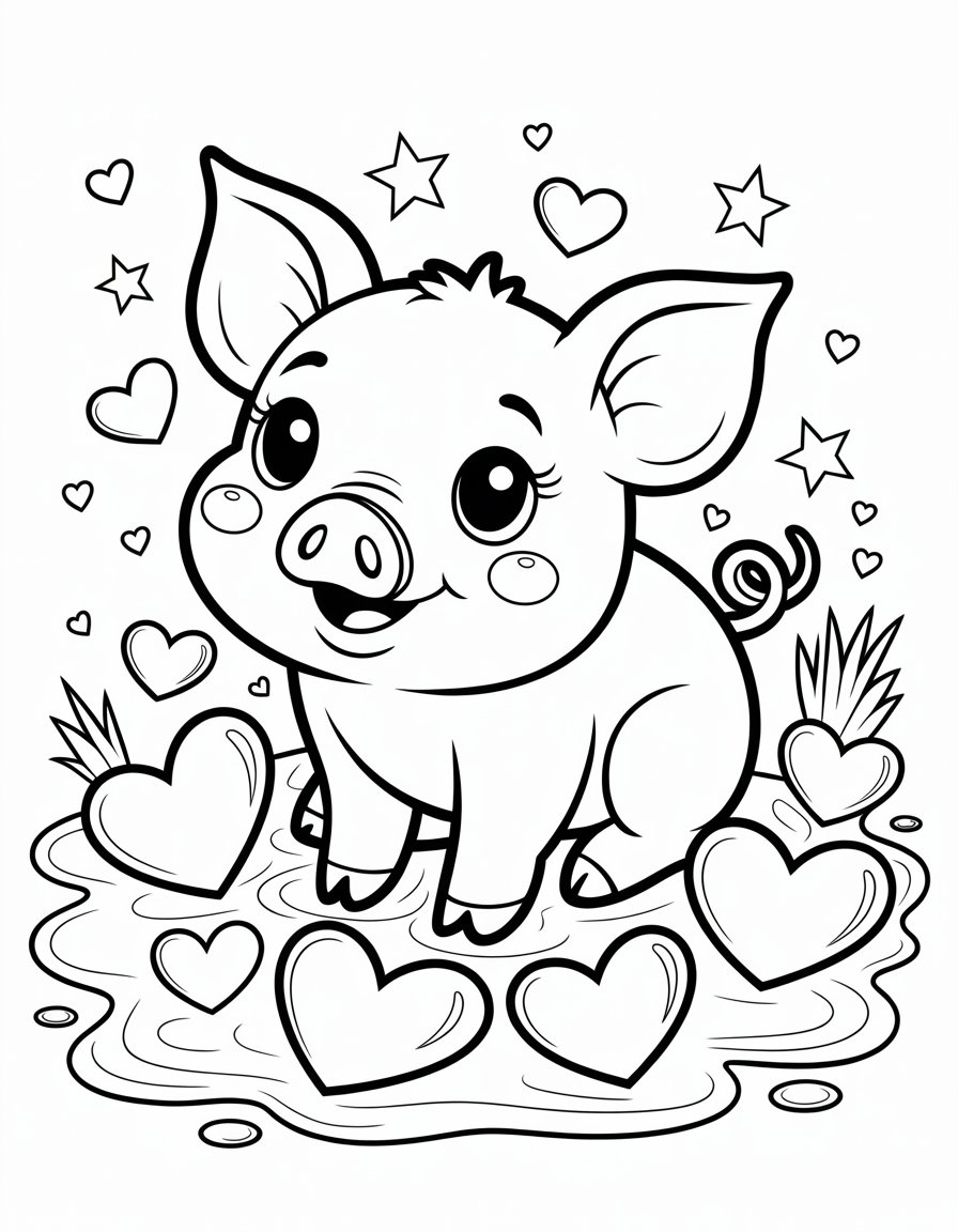kawaii cute pig coloring page