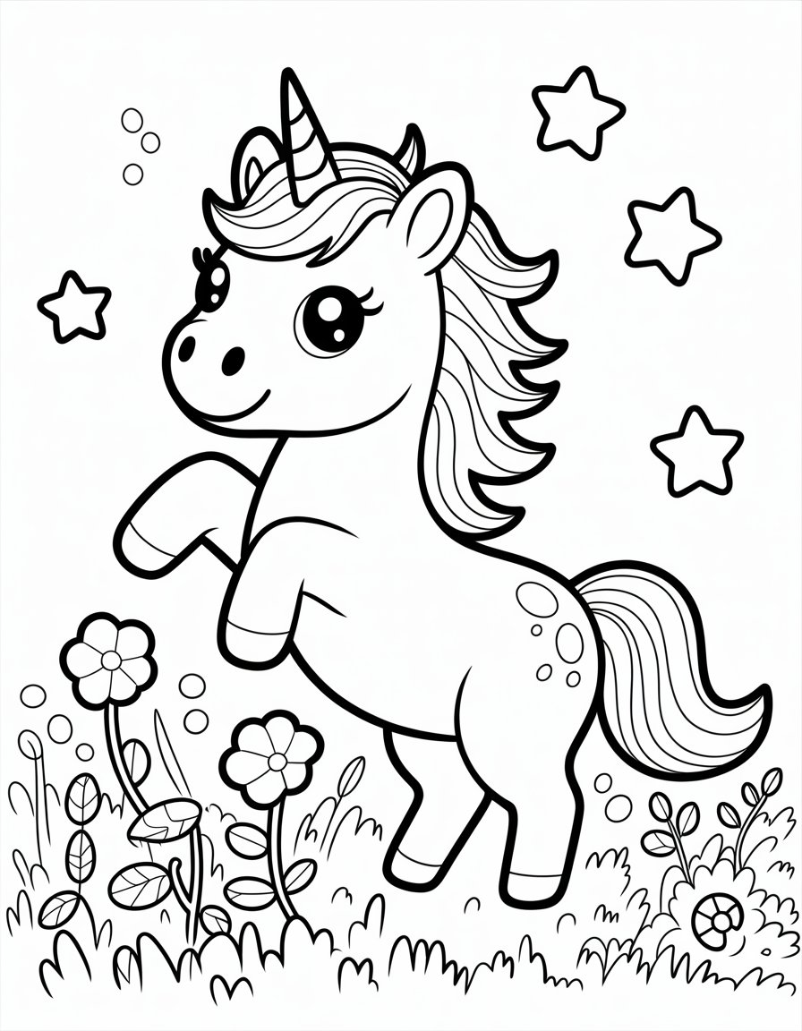 kawaii cute unicorn coloring page